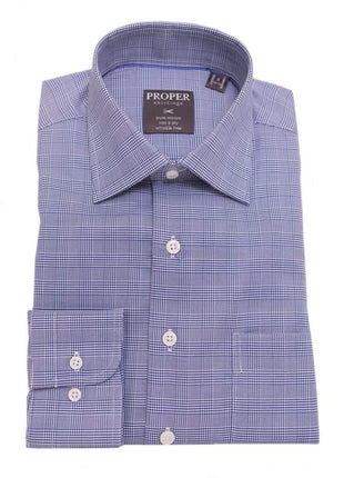 Proper Shirtings SHIRTS 14 1/2 32/33 Mens Regular Fit Navy Glen Plaid Cotton Spread Collar 2 Ply Cotton Dress Shirt