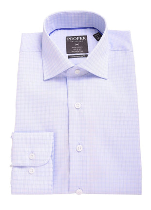 Proper Shirtings SHIRTS 14 1/2 32/33 Mens Slim Fit Blue Plaid Spread Collar 100 2 Ply Wrinkle Free Cotton Dress Shirt