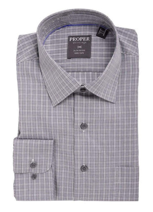 Proper Shirtings SHIRTS 15 1/2 / 32/33 Men's Cotton Gray Plaid Check Classic Fit Spread Collar Dress Shirt