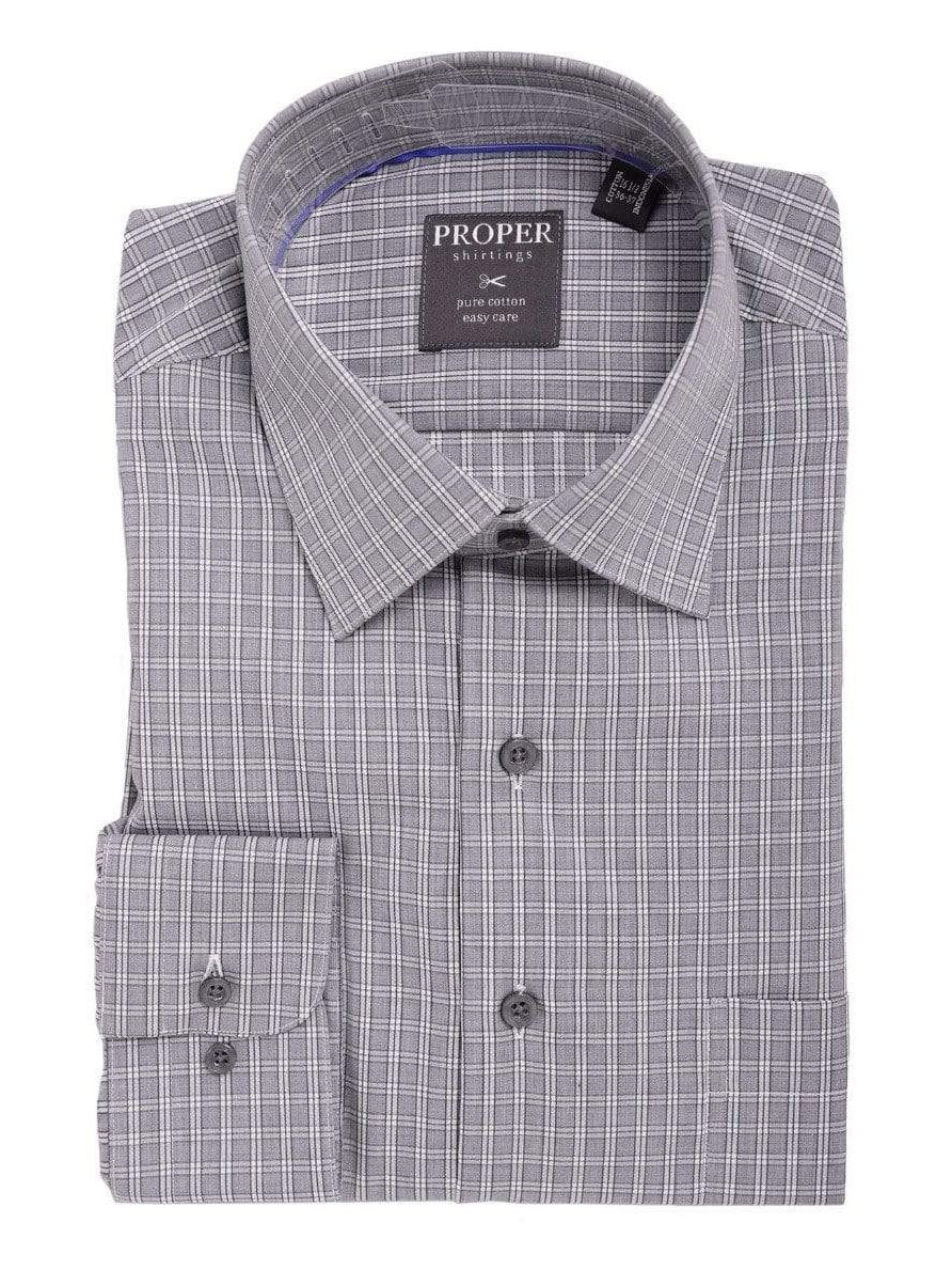 Proper Shirtings SHIRTS 15 1/2 / 32/33 Men's Cotton Gray Plaid Check Classic Fit Spread Collar Dress Shirt