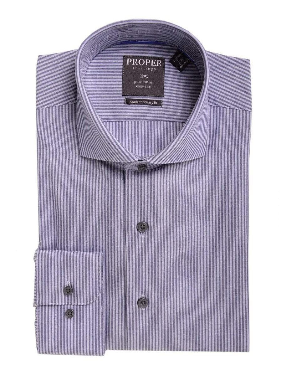 Proper Shirtings SHIRTS 15 1/2 32/33 Mens Classic Fit Blue Striped Cutaway Collar Cotton Dress Shirt