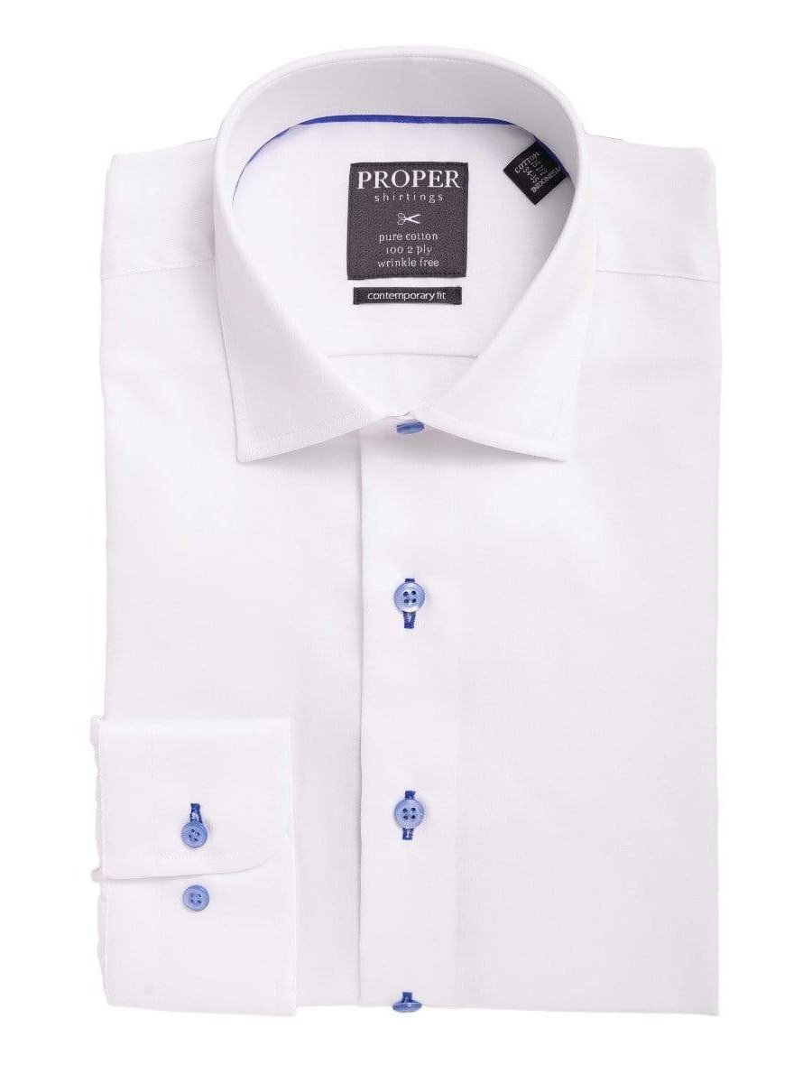 Mens Classic Solid White With Blue Buttons Spread Collar Cotton Dress Shirt, 15 / 34/35 Mens Classic Solid White With Blue Buttons Spread Collar Cotton Dress Shirt, 15 / 34/35