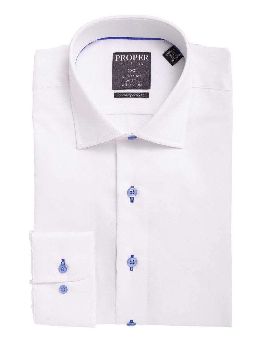 Proper Shirtings SHIRTS 15 1/2 / 32/33 Mens Classic Solid White With Blue Buttons Spread Collar Cotton Dress Shirt