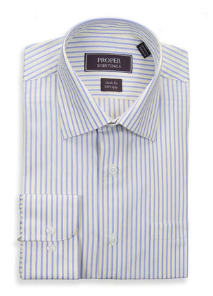 Proper Shirtings SHIRTS 15 1/2 34/35 Classic Fit Yellow Blue Striped Spread Collar 120's Cotton Dress Shirt