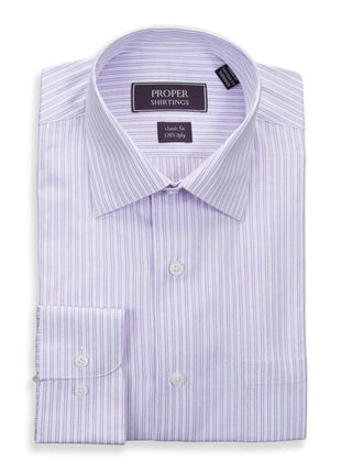 Proper Shirtings SHIRTS 15 1/2 34/35 Mens Classic Fit Lavender Striped Spread Collar 120's 2ply Cotton Dress Shirt