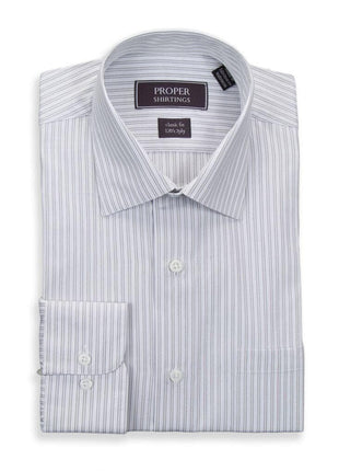 Proper Shirtings SHIRTS 15 1/2 34/35 Mens Classic Fit Silver Striped Semi Spread Collar 120's 2ply Cotton Dress Shirt