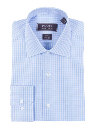 Proper Shirtings SHIRTS 15 32/33 Classic Fit Blue & Subtle Pink Check 120's 2Ply Cotton Dress Shirt