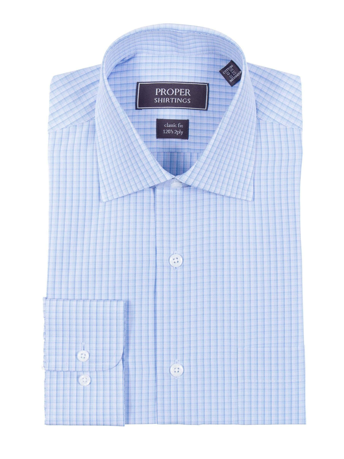 Proper Shirtings SHIRTS 15 32/33 Classic Fit Blue &amp; Subtle Pink Check 120&#39;s 2Ply Cotton Dress Shirt
