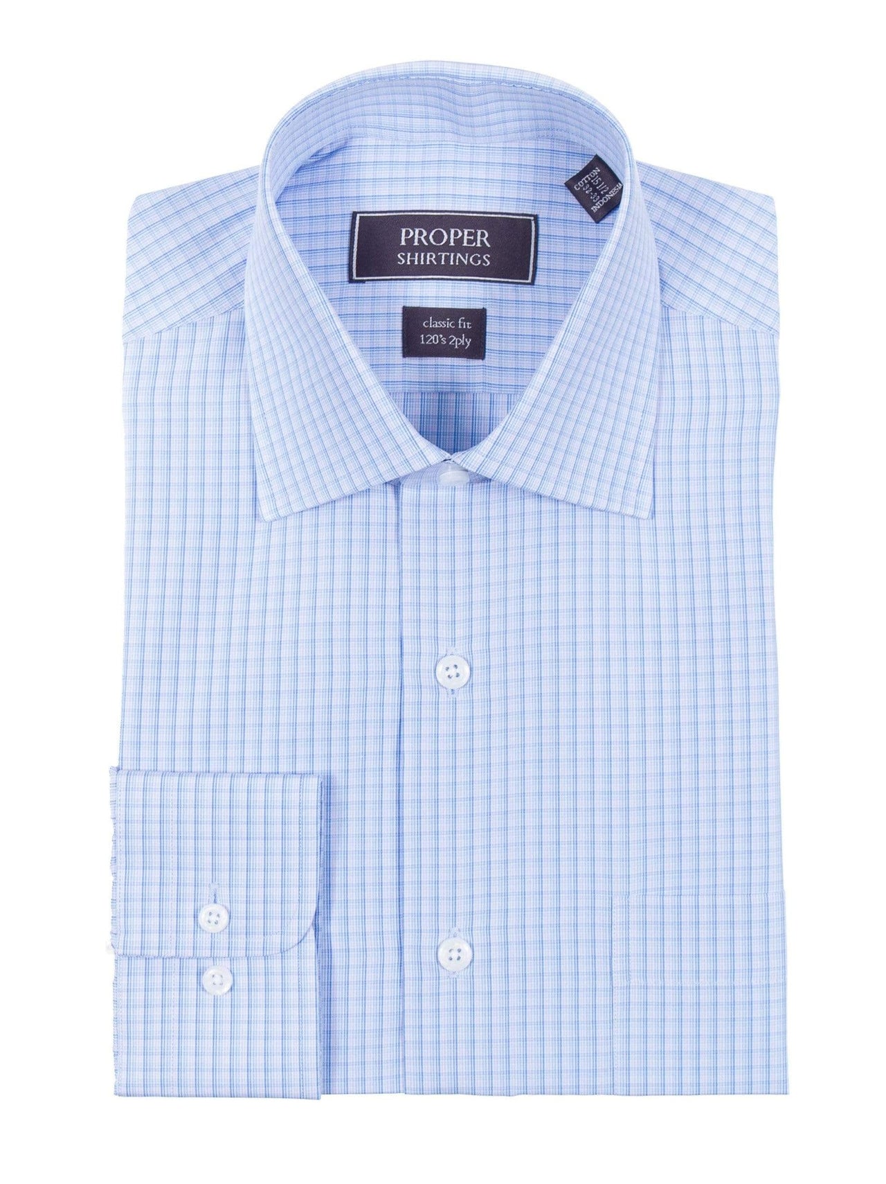 Proper Shirtings SHIRTS 15 32/33 Classic Fit Blue & Subtle Pink Check 120's 2Ply Cotton Dress Shirt