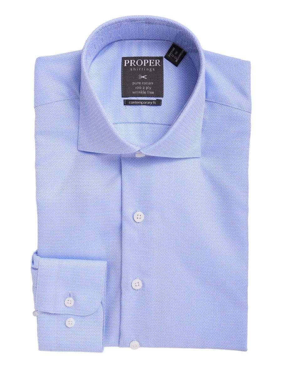 Proper Shirtings SHIRTS 15 / 32/33 Mens Slim Fit Blue Textured Spread Collar Cotton Dress Shirt