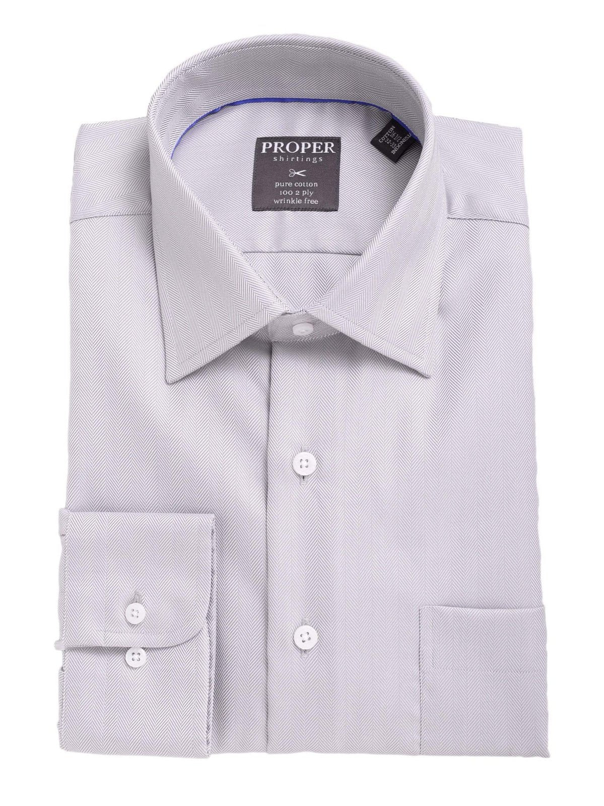 Proper Shirtings SHIRTS 16 1/2 32/33 Mens Classic Fit Gray Herringbone Spread Collar 100 2 Ply Cotton Dress Shirt