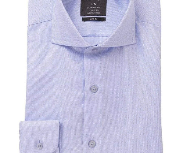 The Suit Depot Mens 100% Cotton Blue Cutaway Collar Slim Fit Dress Shirt, 14 1/2 / 32/33