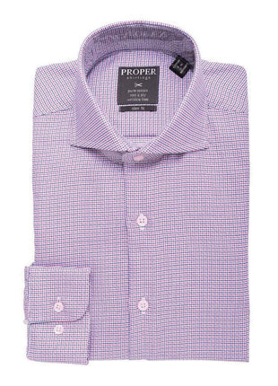 Proper Shirtings SHIRTS 16 1/2 / 34/35 Mens 100% Cotton Red Check Cutaway Collar Wrinkle Free Slim Fit Dress Shirt