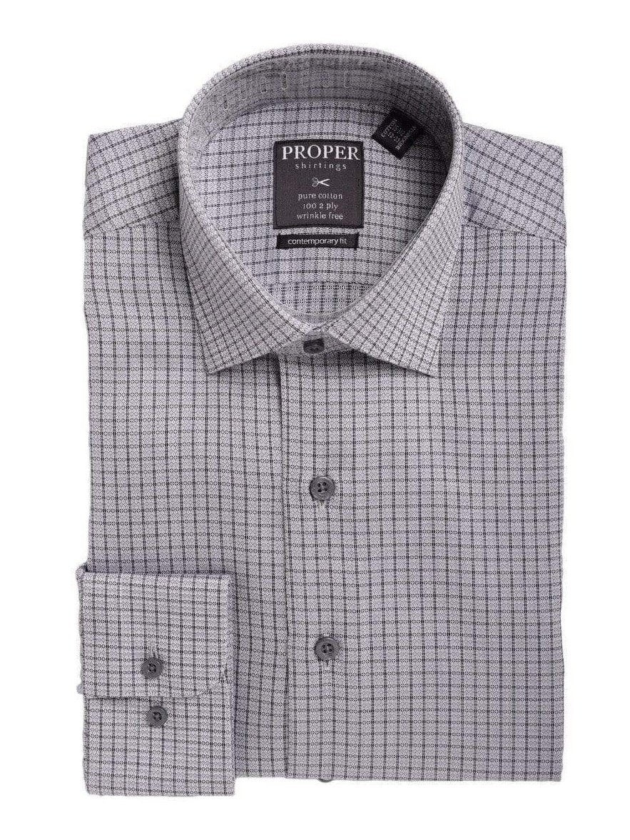 Proper Shirtings SHIRTS 16 1/2 / 34/35 Mens Classic Fit Gray Check With Diamonds Spread Collar Cotton Dress Shirt