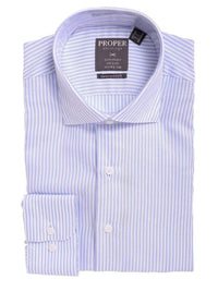 Thumbnail for Proper Shirtings SHIRTS 16 1/2 / 34/35 Mens Slim Fit White & Blue Textured Stripe Spread Collar Cotton Dress Shirt