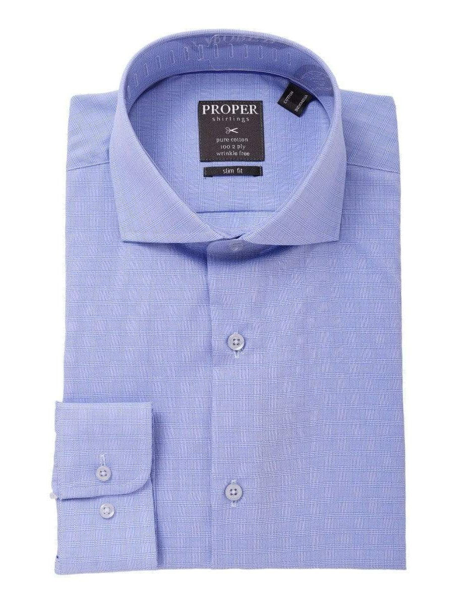 Proper Shirtings SHIRTS 16 1/2 / 34/35 The Suit Depot Mens 100% Cotton Blue Plaid Cutaway Collar Slim Fit Dress Shirt