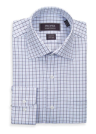 Proper Shirtings SHIRTS 16 1/2 36/37 Classic Fit Blue Plaid Spread Collar 2 Ply Cotton Dress Shirt