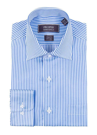 Proper Shirtings SHIRTS 16 1/2 36/37 Mens Classic Fit White And Blue Striped 120's 2PLY Cotton Dress Shirt