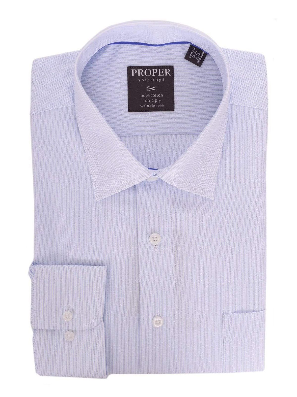 Proper Shirtings SHIRTS 16 32/33 Mens Light Blue Striped Spread Collar 100 2ply Wrinkle Free Cotton Dress Shirt