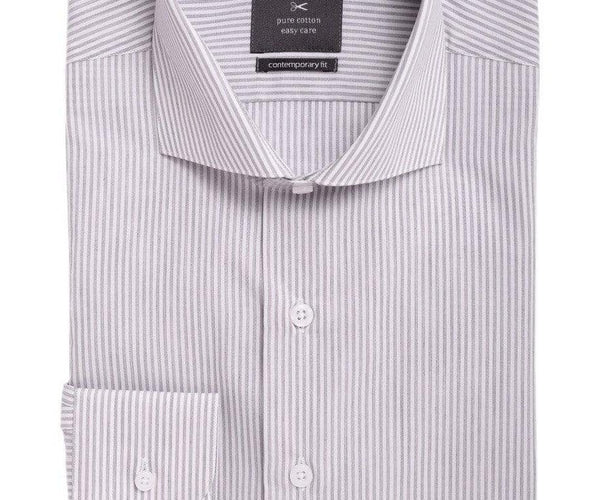 Mens Slim Fit Gray & White Striped Spread Collar Cotton Dress Shirt, 15 1/2 / 34/35 Mens Slim Fit Gray & White Striped Spread Collar Cotton Dress Shirt, 15 1/2 / 34/35