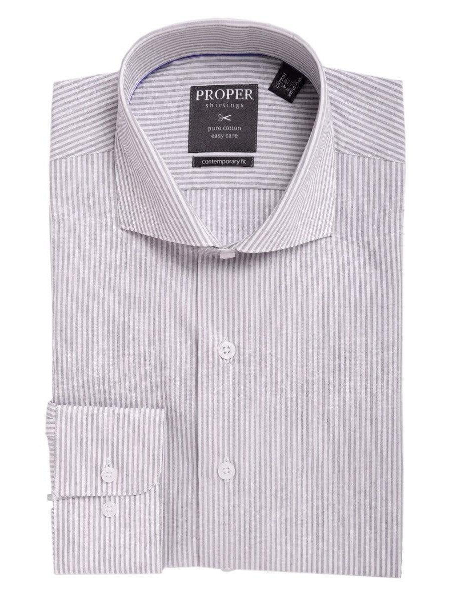 Mens Slim Fit Gray & White Striped Spread Collar Cotton Dress Shirt, 15 1/2 / 34/35 Mens Slim Fit Gray & White Striped Spread Collar Cotton Dress Shirt, 15 1/2 / 34/35