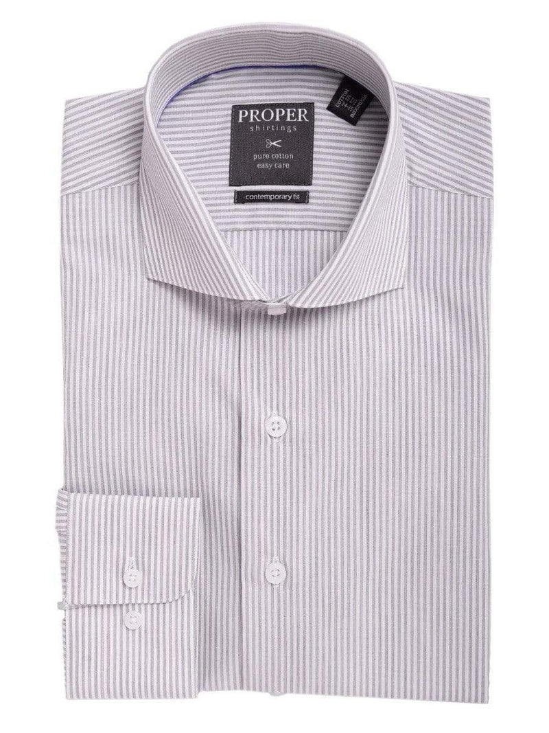 Mens Slim Fit Gray & White Striped Spread Collar Cotton Dress Shirt Mens Slim Fit Gray & White Striped Spread Collar Cotton Dress Shirt