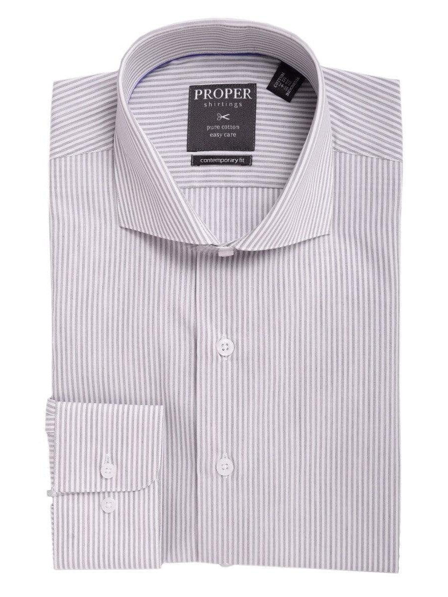 Proper Shirtings SHIRTS 16 32/33 Mens Slim Fit Gray &amp; White Striped Spread Collar Cotton Dress Shirt