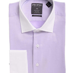 Proper Shirtings SHIRTS 16 32/33 Mens Slim Fit Solid Light Purple Spread Collar French Cuff Cotton Dress Shirt