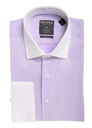 Proper Shirtings SHIRTS 16 32/33 Mens Slim Fit Solid Light Purple Spread Collar French Cuff Cotton Dress Shirt