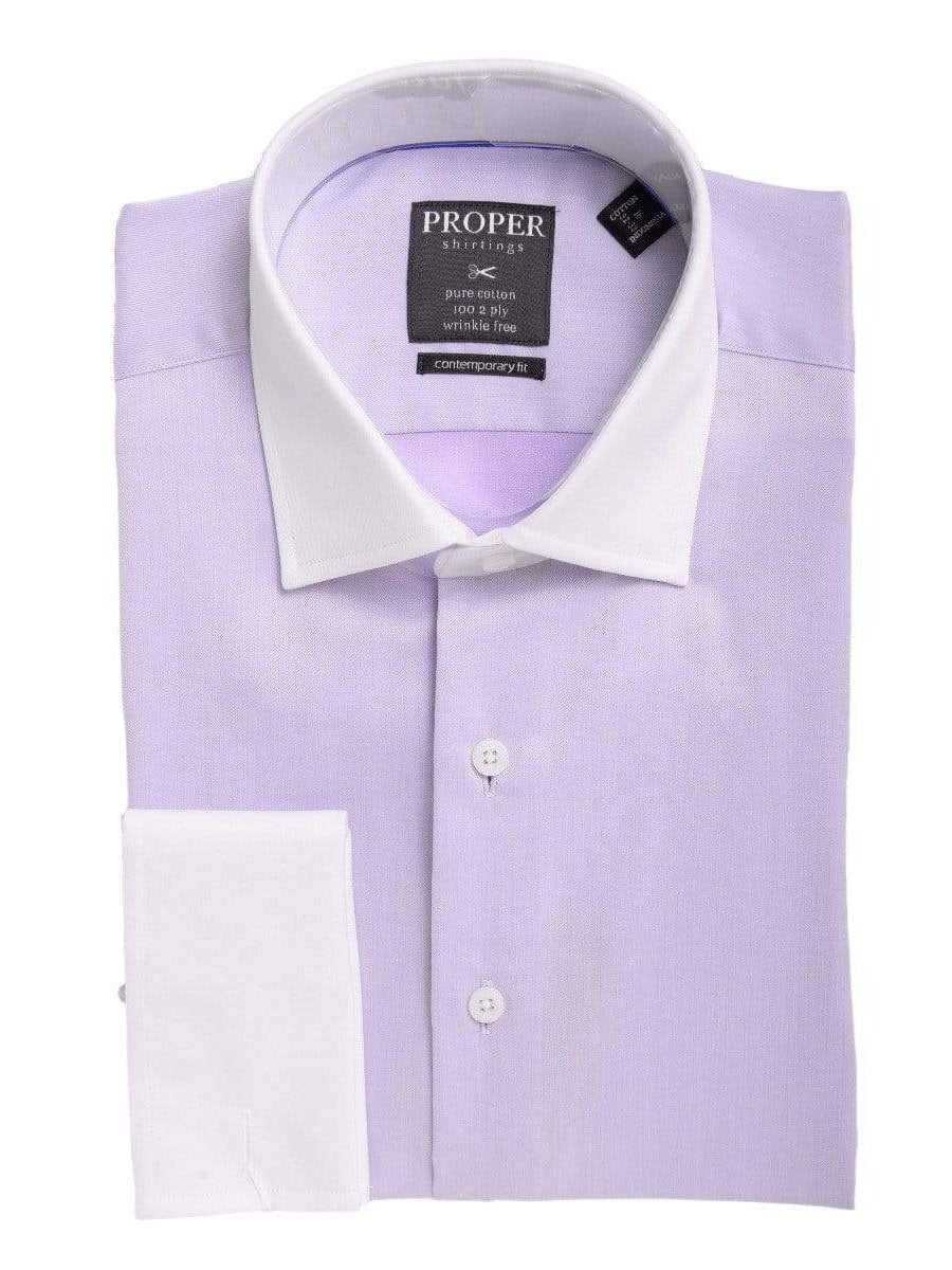 Proper Shirtings SHIRTS 16 32/33 Mens Slim Fit Solid Light Purple Spread Collar French Cuff Cotton Dress Shirt