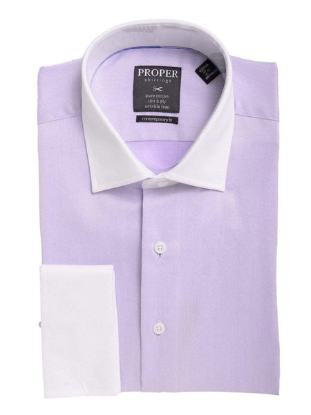 Mens Slim Fit Light Purple Spread Contrast Collar French Cuff Cotton Dress  Shirt