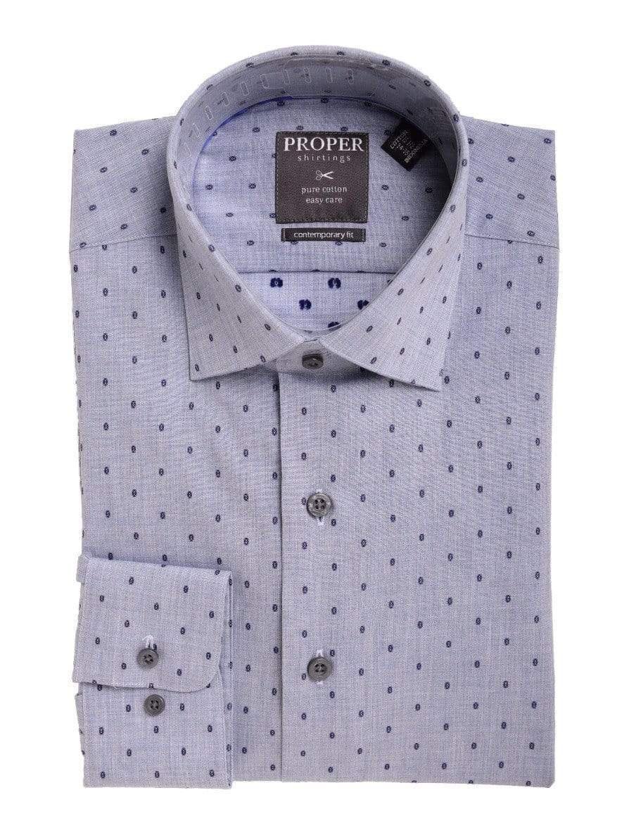 Proper Shirtings SHIRTS 16 34/35 Mens Slim Fit Light Blue Oval Motif Spread Collar Cotton Dress Shirt