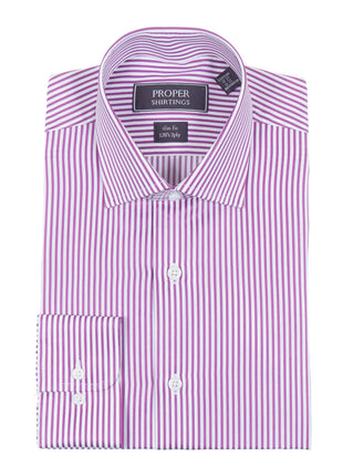 Proper Shirtings SHIRTS 16 34/35 Slim Fit Orchid Pink Striped Spread Collar 2 Ply Cotton Dress Shirt