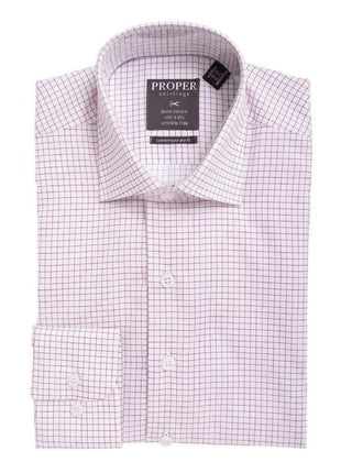 Proper Shirtings SHIRTS 17 1/2 / 32/33 Mens Slim Fit Red & White Check Spread Collar Cotton Dress Shirt