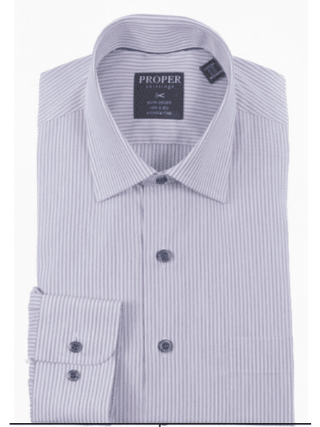Mens Classic Fit Gray Striped Spread Collar Easy Care Cotton Dress Shirt, 24 / 34/35