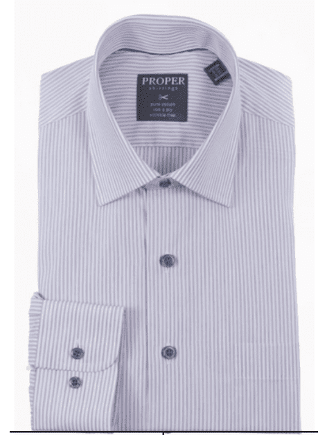 Proper Shirtings SHIRTS 17 1/2 34/35 Mens Classic Fit Gray Striped Spread Collar Easy Care Cotton Dress Shirt