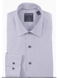 Thumbnail for Proper Shirtings SHIRTS 17 1/2 34/35 Mens Classic Fit Gray Striped Spread Collar Easy Care Cotton Dress Shirt