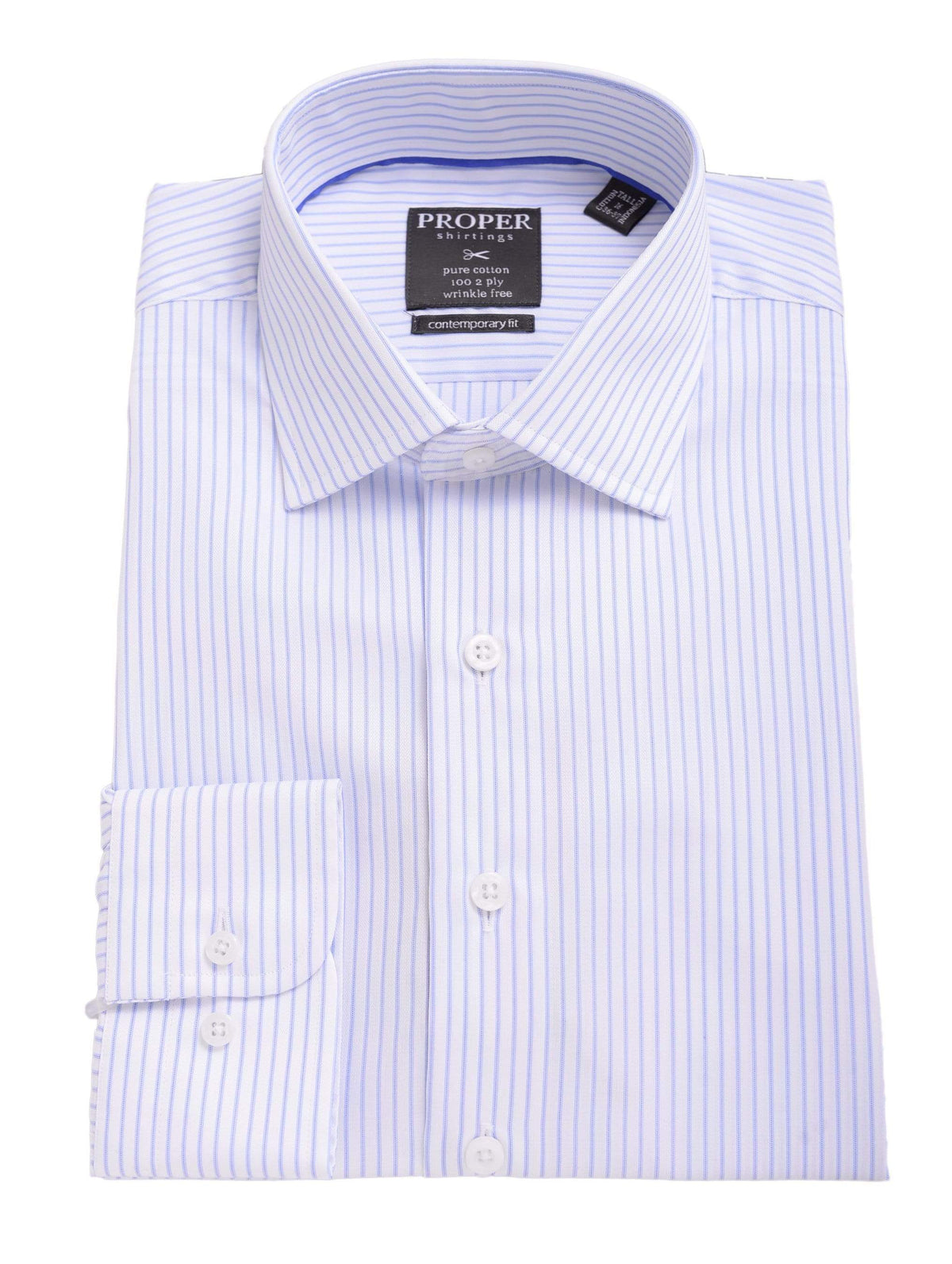 Proper Shirtings SHIRTS 17 1/2 34/35 Mens Slim Fit Blue Striped Spread Collar 100 2 Ply Cotton Dress Shirt