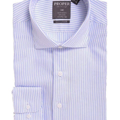 Proper Shirtings SHIRTS 17 1/2 / 36/37 Mens Slim Fit White & Blue Textured Stripe Spread Collar Cotton Dress Shirt