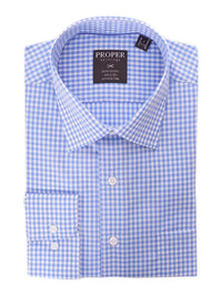 Thumbnail for Proper Shirtings SHIRTS 17 32/33 Mens Blue & White Check Spread Collar Wrinkle Free 100 2 Ply Cotton Dress Shirt