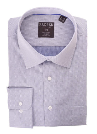 Proper Shirtings SHIRTS 17 32/33 Mens Classic Fit Gray Navy Textured Spread Collar 100 2ply Cotton Dress Shirt