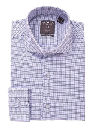 Proper Shirtings SHIRTS 17 / 34/35 Mens 100% Cotton Blue Check Cutaway Collar Slim Fit Dress Shirt