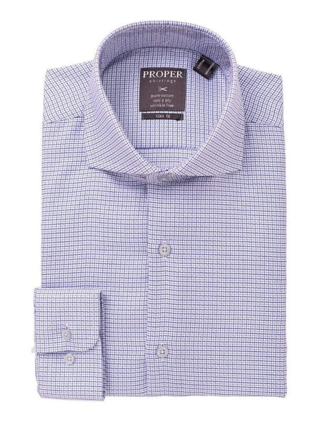 Mens 100% Cotton Blue Check Spread Collar Slim Fit Dress Shirt, 14 1/2 / 32/33