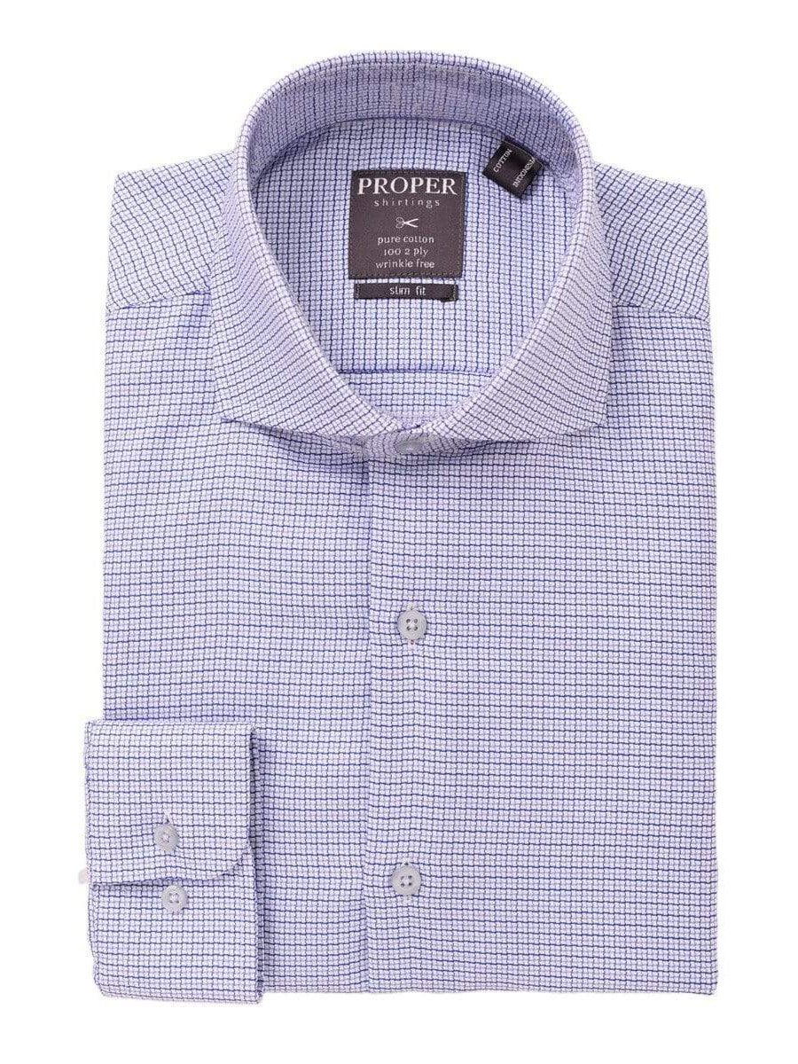 Proper Shirtings SHIRTS 17 / 34/35 Mens 100% Cotton Blue Check Cutaway Collar Slim Fit Dress Shirt