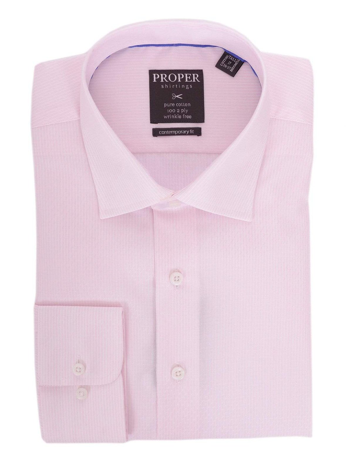 Proper Shirtings SHIRTS 17 36/37 Slim Fit Pink Striped Spread Collar Wrinkle Free 100 2 Ply Cotton Dress Shirt