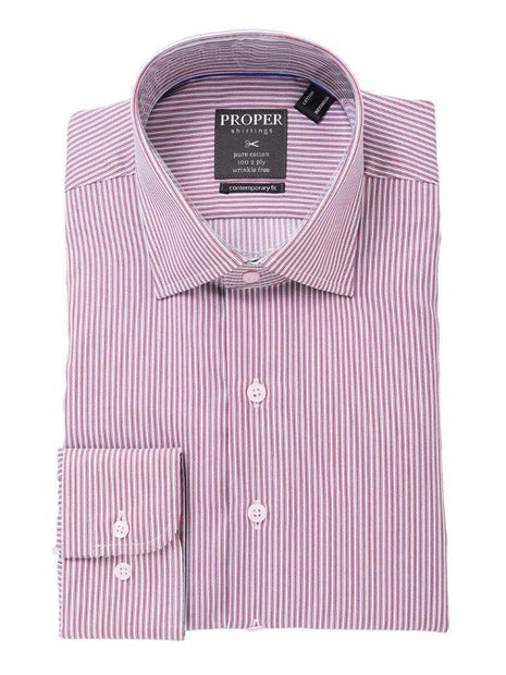 The Suit Depot Mens Cotton Red Striped Wrinkle Free Slim Fit Dress Shirt, 16 1/2 / 36/37
