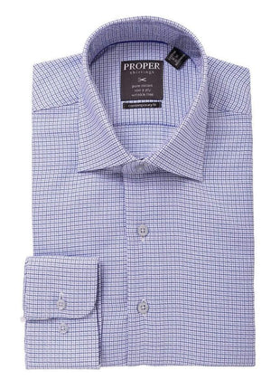 Proper Shirtings SHIRTS 18 / 36/37 Mens 100% Cotton Blue Check Spread Collar Wrinkle Free Slim Fit Dress Shirt