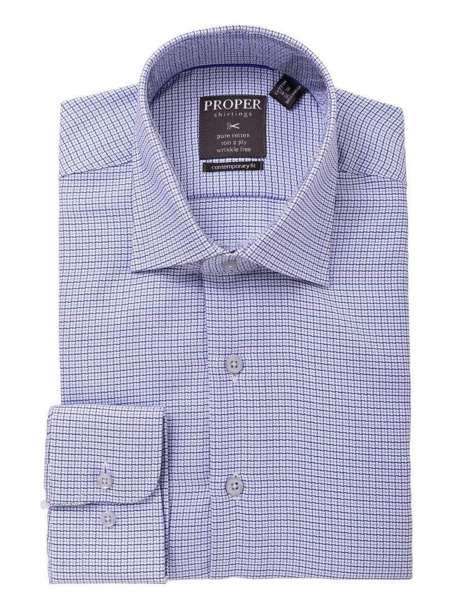 Proper Shirtings SHIRTS 18 / 36/37 Mens 100% Cotton Blue Check Spread Collar Wrinkle Free Slim Fit Dress Shirt