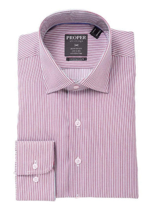 The Suit Depot Mens Cotton Red Striped Wrinkle Free Slim Fit Dress Shirt - The Suit Depot