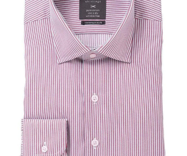 The Suit Depot Mens Cotton Red Striped Wrinkle Free Slim Fit Dress Shirt, 16 1/2 / 36/37